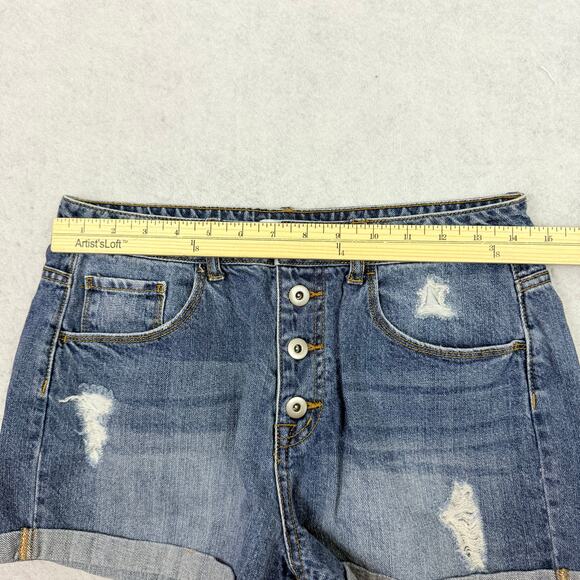 Forever 21 Womens Distressed Denim Shorts Size 29 Button Fly Cuffed Jean - Picture 5 of 9